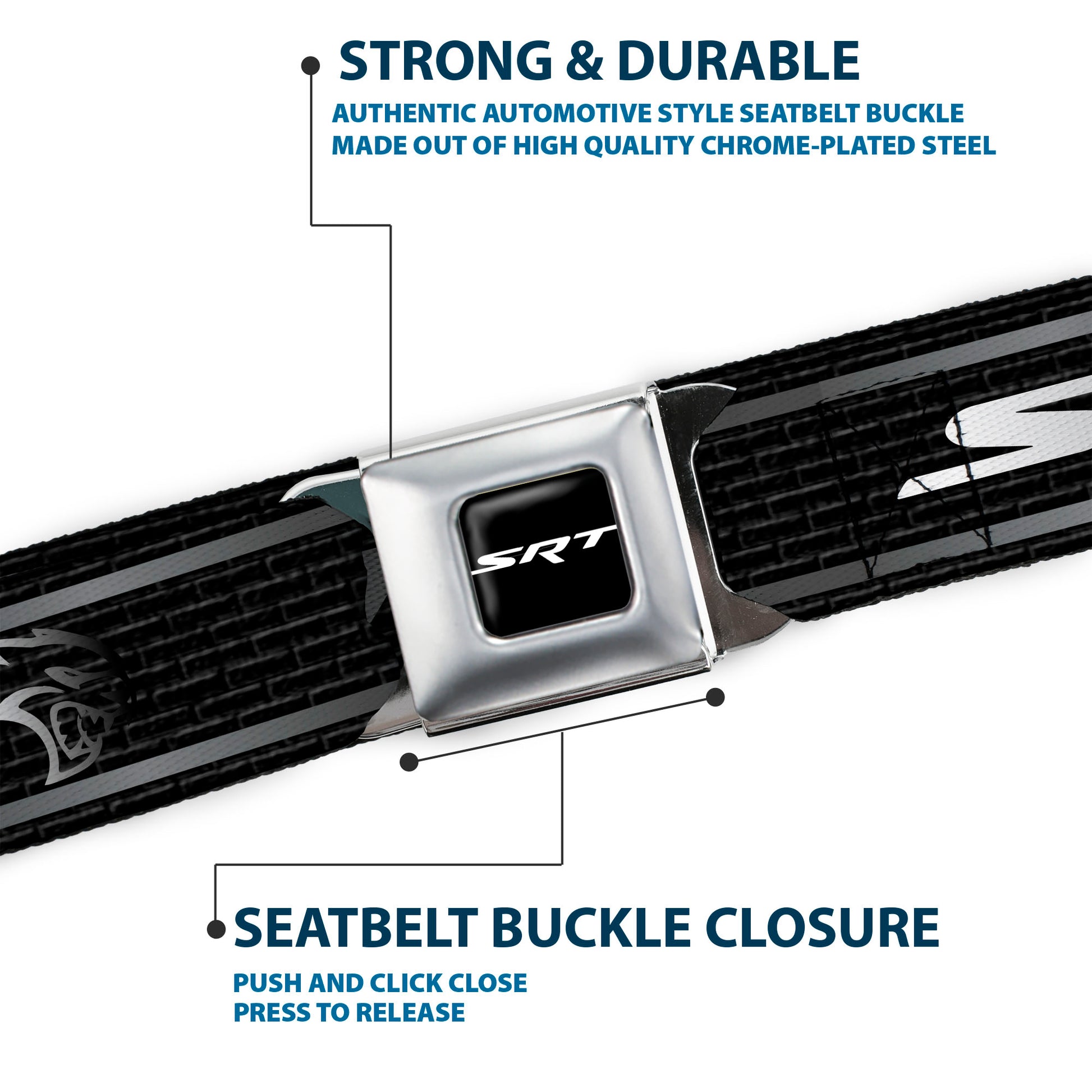 SRT Logo Full Color Black White Seatbelt Belt - Dodge SRT Hellcat Logo Stripe Black/Silver/White Webbing Seatbelt Belts Dodge