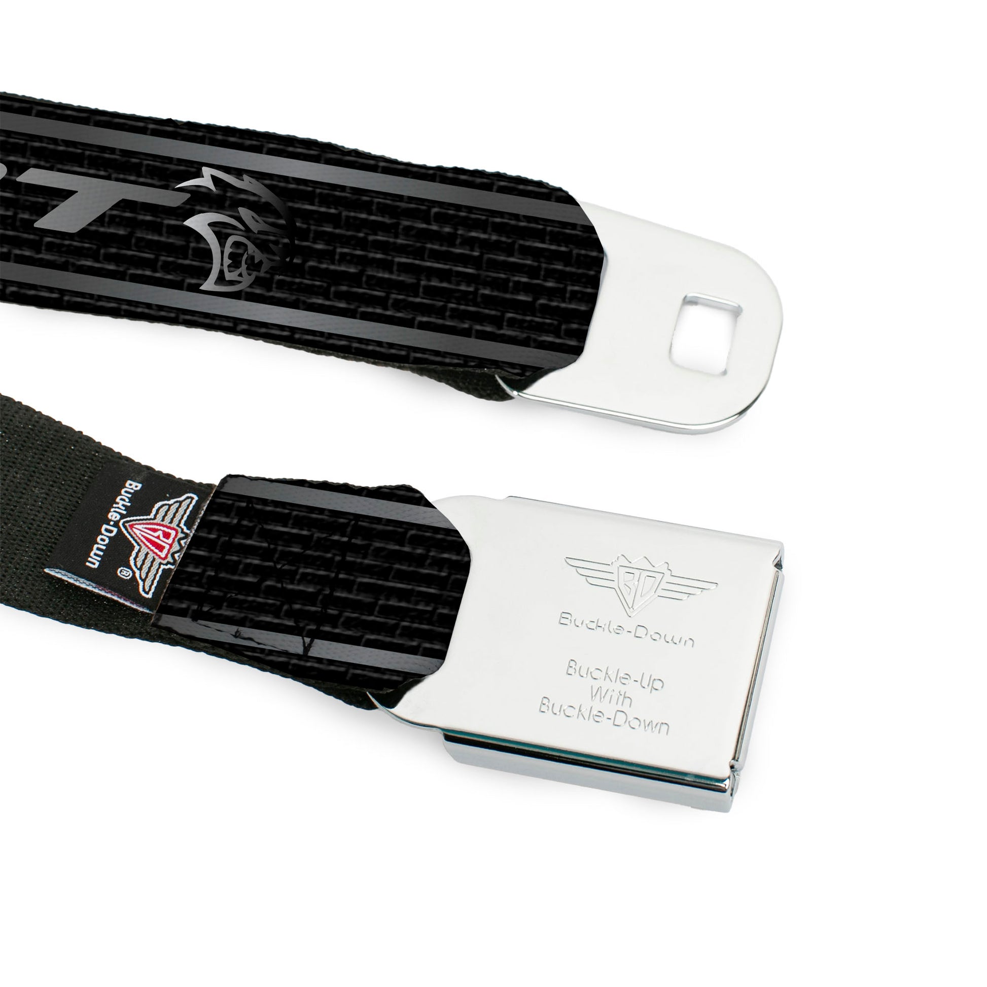 SRT Logo Full Color Black White Seatbelt Belt - Dodge SRT Hellcat Logo Stripe Black/Silver/White Webbing Seatbelt Belts Dodge