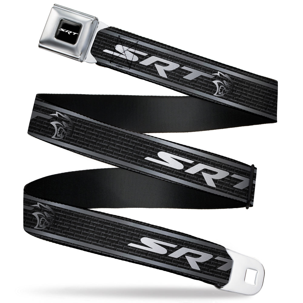 SRT Logo Full Color Black White Seatbelt Belt - Dodge SRT Hellcat Logo Stripe Black/Silver/White Webbing Seatbelt Belts Dodge