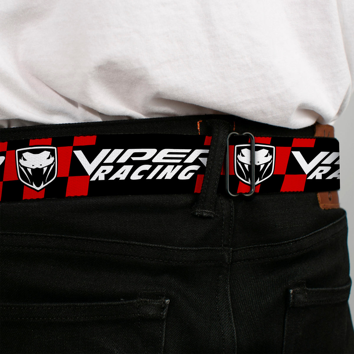 Viper Logo Full Color Red/Black/White Seatbelt Belt - VIPER RACING Logo Checker Black/Red/White Webbing