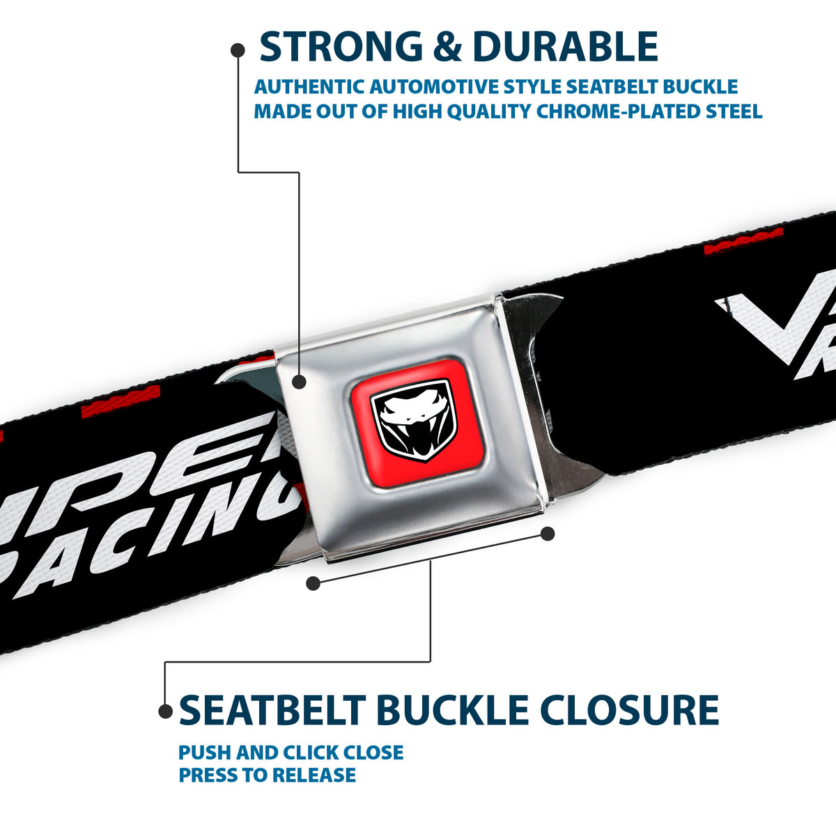 Viper Logo Full Color Red/Black/White Seatbelt Belt - VIPER RACING Logo Checker Black/Red/White Webbing