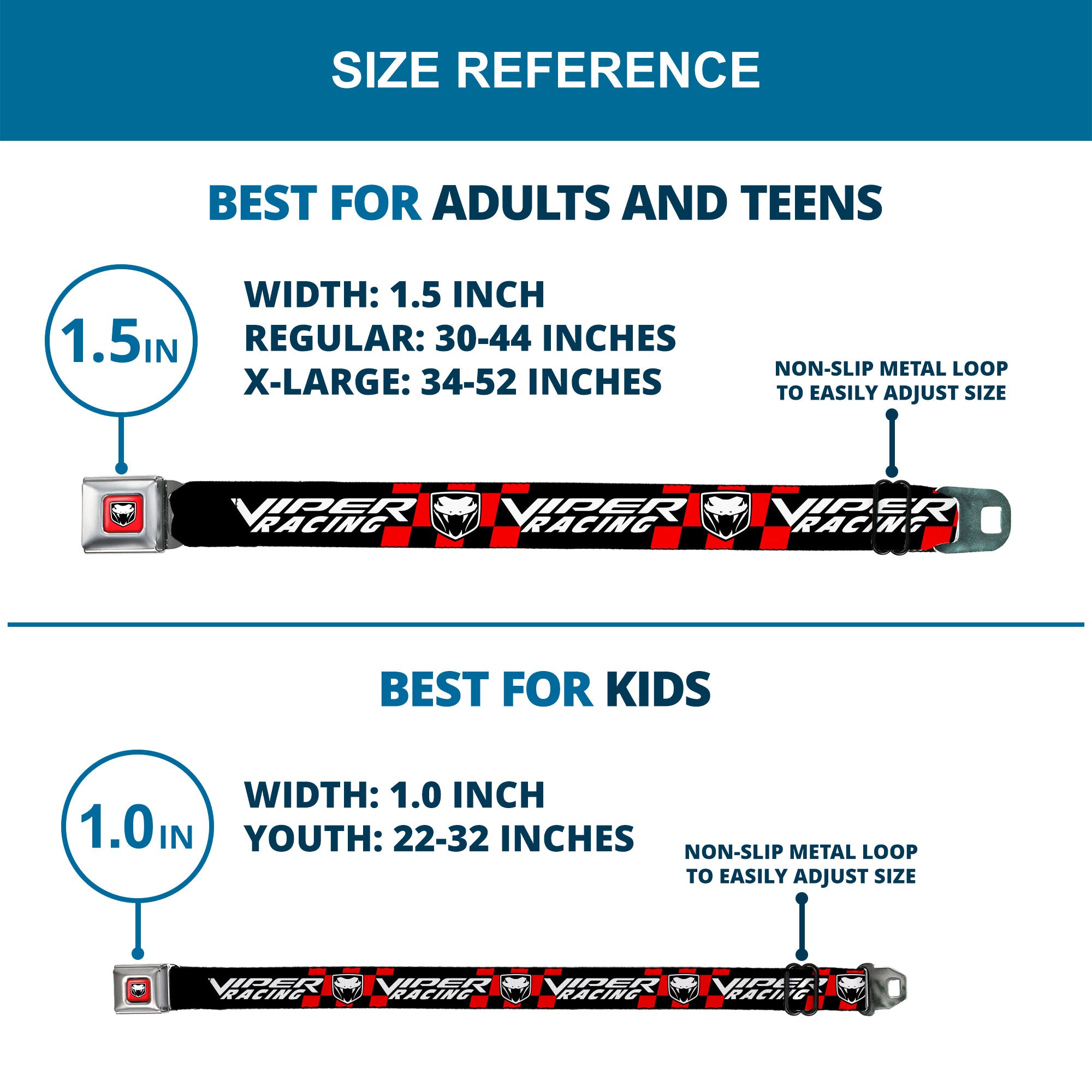 Viper Logo Full Color Red/Black/White Seatbelt Belt - VIPER RACING Logo Checker Black/Red/White Webbing
