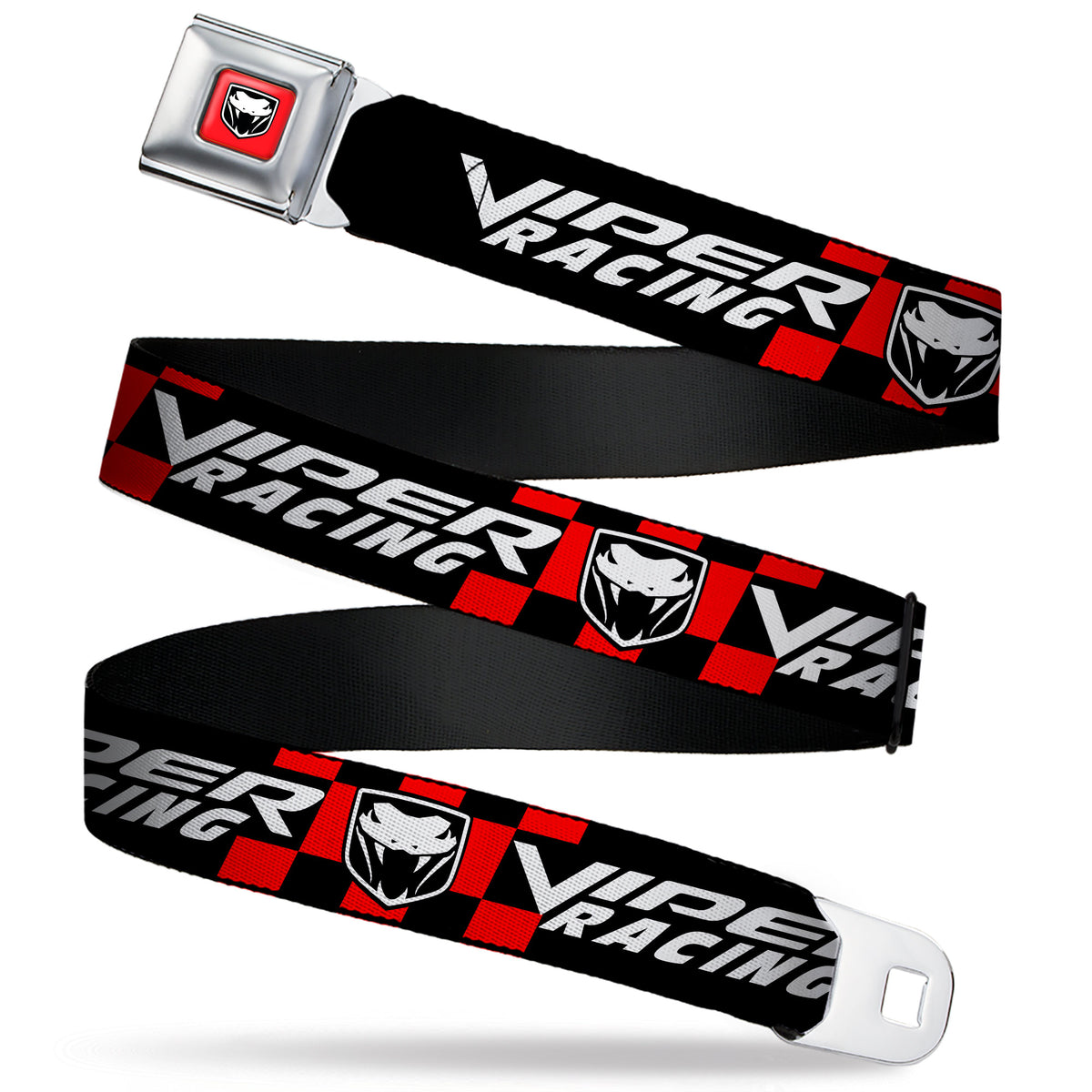 Viper Logo Full Color Red/Black/White Seatbelt Belt - VIPER RACING Logo Checker Black/Red/White Webbing
