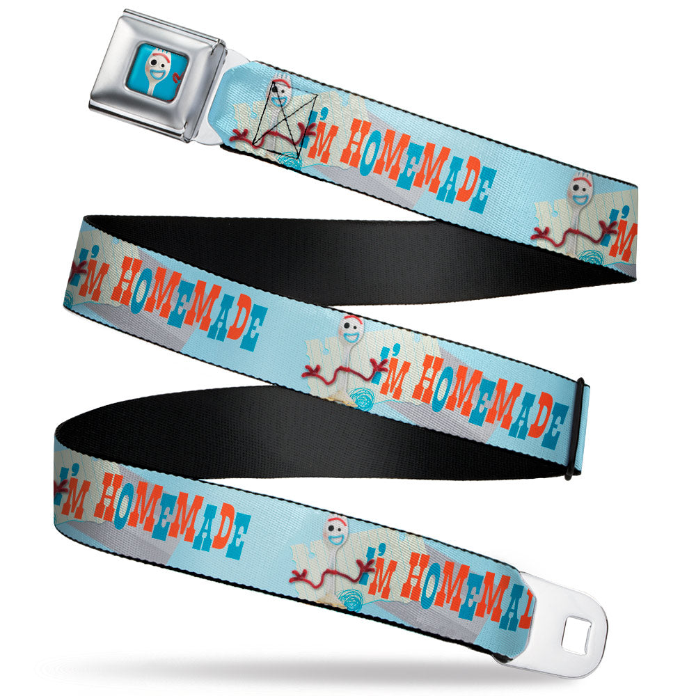 Toy Story Forky Smiling Full Color Blue Seatbelt Belt - Toy Story Forky Pose I'M HOMEMADE Blues/Red Webbing