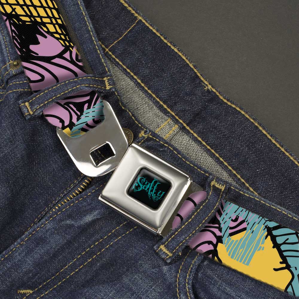 Nightmare Before Christmas SALLY Text Black/Teal Seatbelt Belt - Nightmare Before Christmas Sally Dress Patchwork Webbing