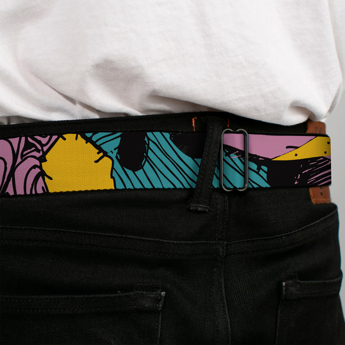 Nightmare Before Christmas SALLY Text Black/Teal Seatbelt Belt - Nightmare Before Christmas Sally Dress Patchwork Webbing