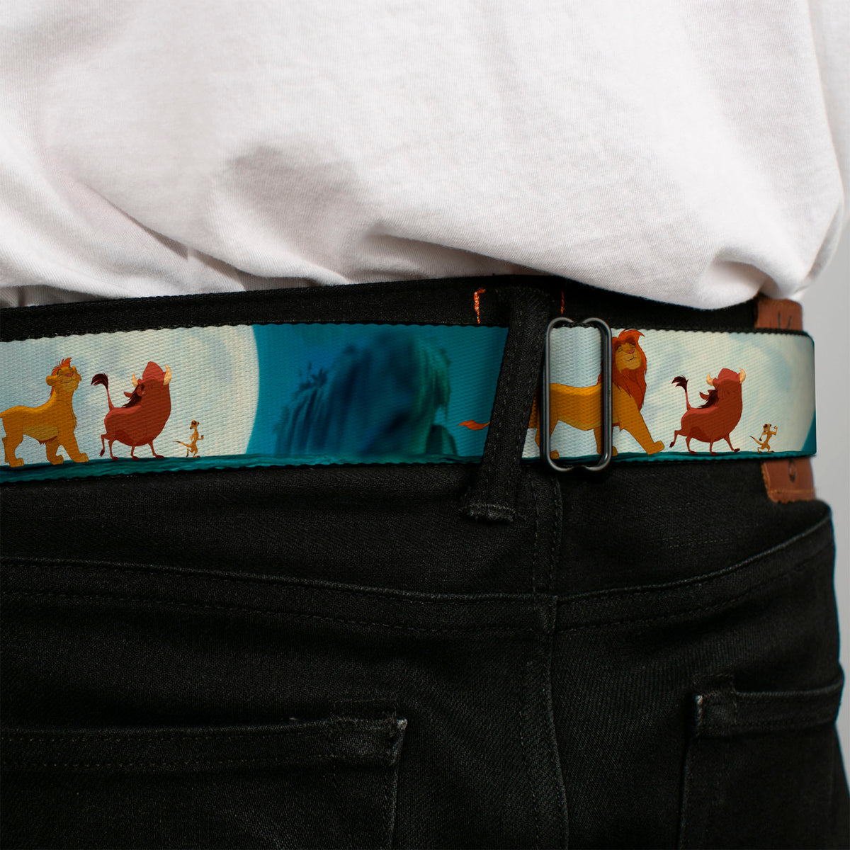 Simba2 CLOSE-UP Full Color Seatbelt Belt - Lion King Simba, Pumba & Timon Growing Up Webbing