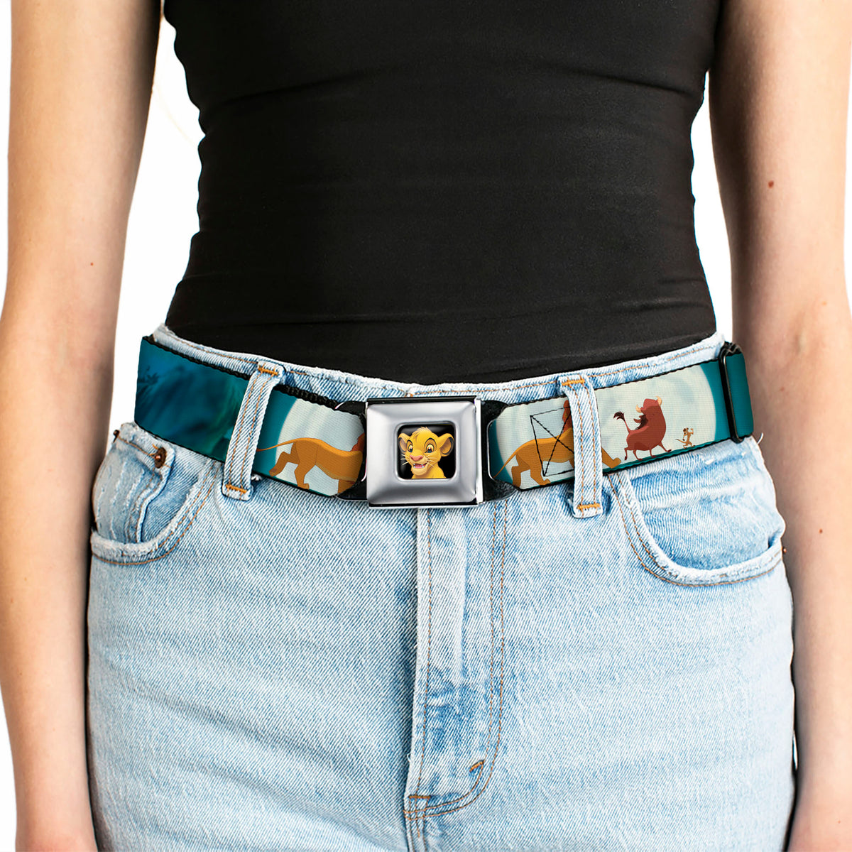 Simba2 CLOSE-UP Full Color Seatbelt Belt - Lion King Simba, Pumba & Timon Growing Up Webbing