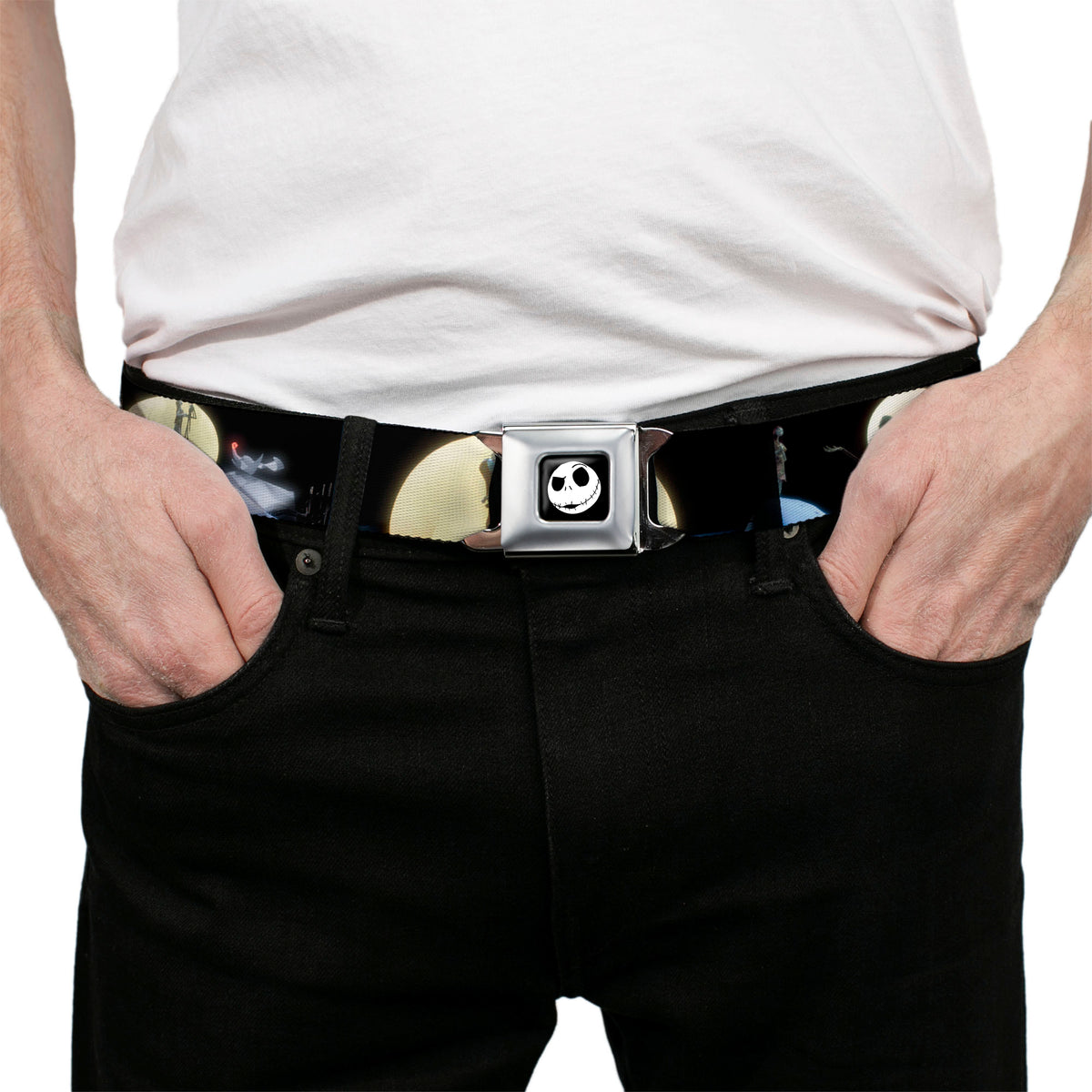 Jack Expression2 Full Color Seatbelt Belt - Nightmare Before Christmas Jack & Sally Moon Scenes Webbing