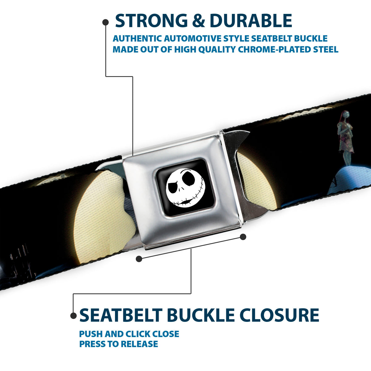 Jack Expression2 Full Color Seatbelt Belt - Nightmare Before Christmas Jack & Sally Moon Scenes Webbing