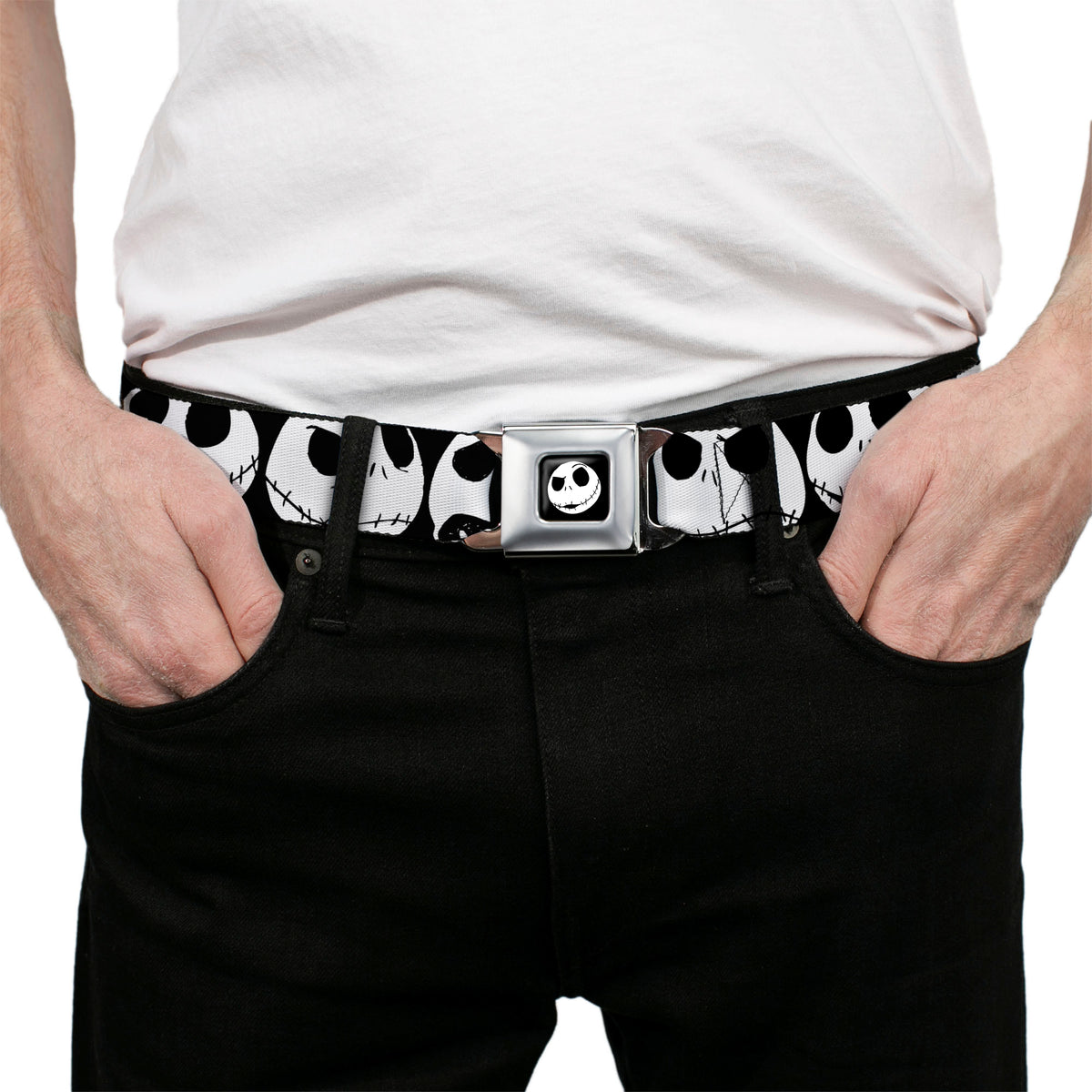 Jack Expression2 Full Color Seatbelt Belt - Nightmare Before Christmas 7-Jack Expressions CLOSE-UP Black/White Webbing