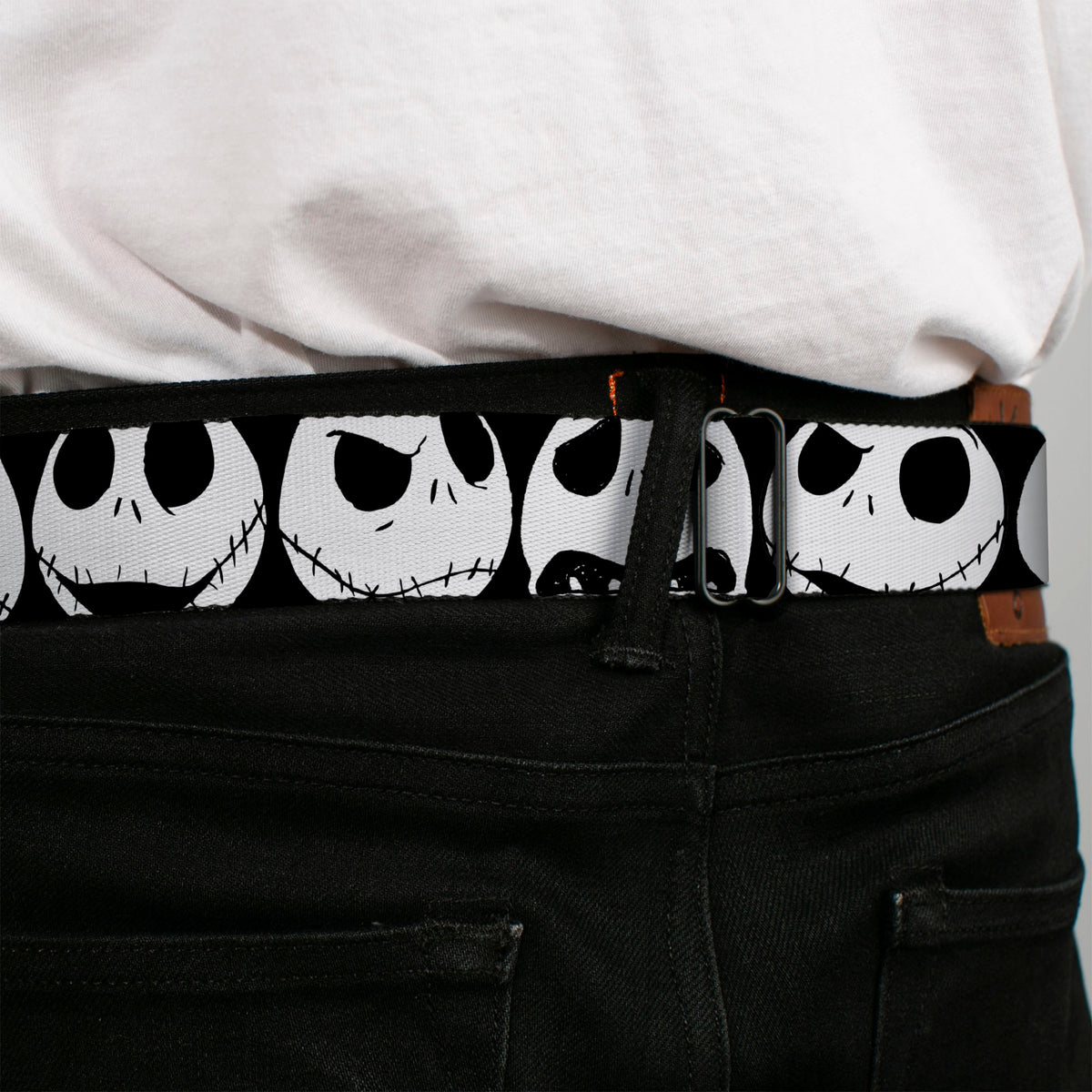 Jack Expression2 Full Color Seatbelt Belt - Nightmare Before Christmas 7-Jack Expressions CLOSE-UP Black/White Webbing