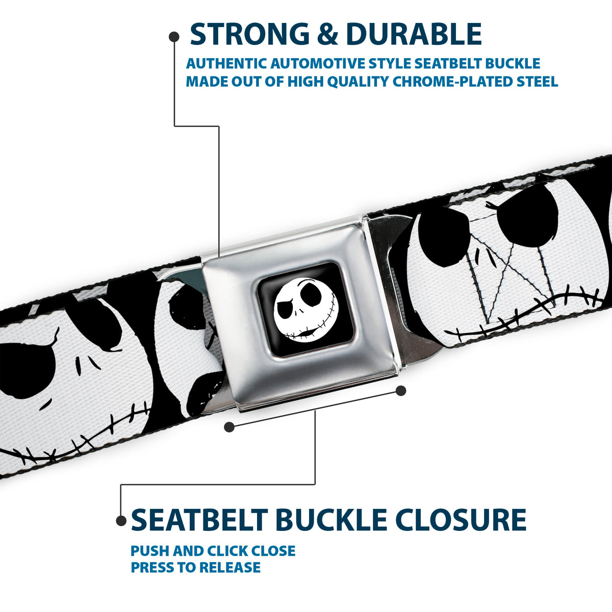 Jack Expression2 Full Color Seatbelt Belt - Nightmare Before Christmas 7-Jack Expressions CLOSE-UP Black/White Webbing