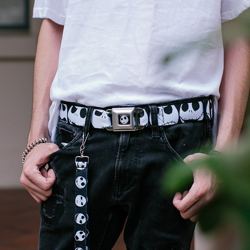 Jack Expression2 Full Color Seatbelt Belt - Nightmare Before Christmas 7-Jack Expressions CLOSE-UP Black/White Webbing