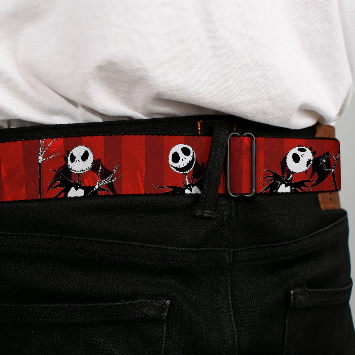 Jack Expression5 FC Seatbelt Belt - Nightmare Before Christmas Jack Poses/Bats Red Stripe Webbing