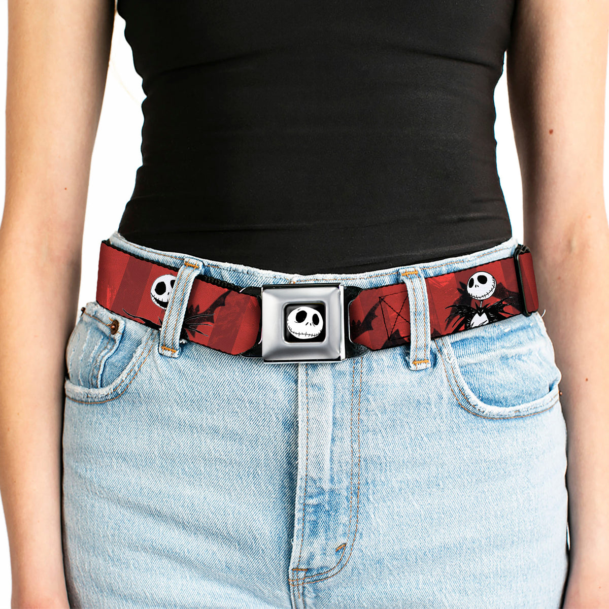 Jack Expression5 FC Seatbelt Belt - Nightmare Before Christmas Jack Poses/Bats Red Stripe Webbing