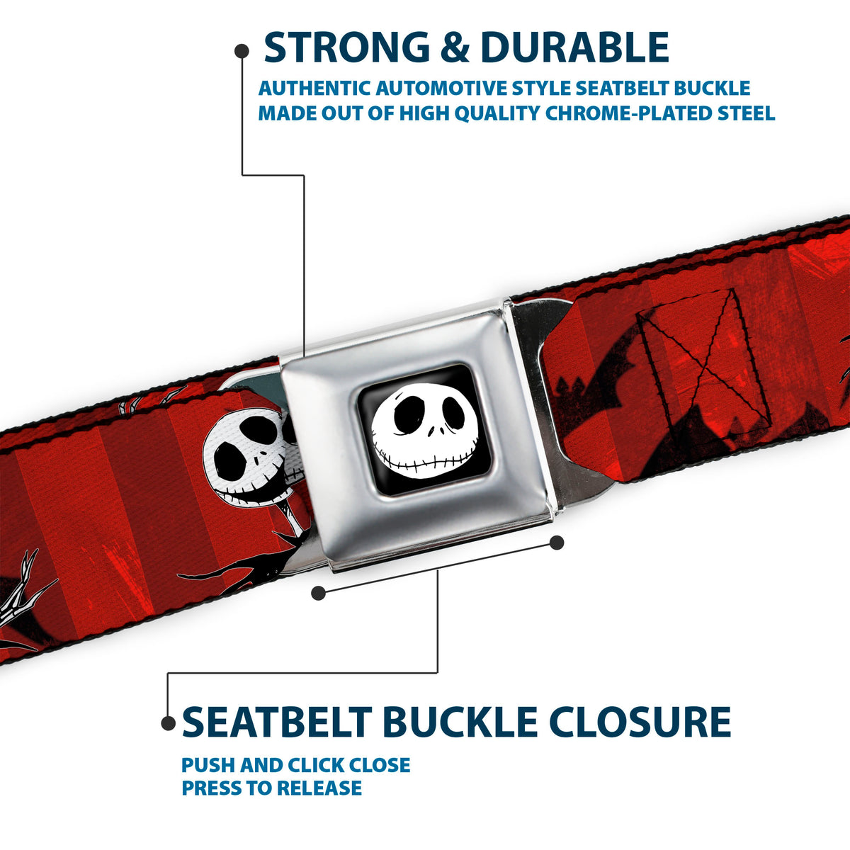Jack Expression5 FC Seatbelt Belt - Nightmare Before Christmas Jack Poses/Bats Red Stripe Webbing