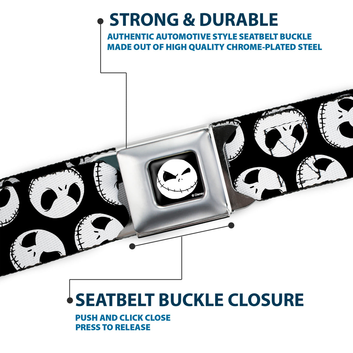 Jack Expression8 Full Color Seatbelt Belt - Nightmare Before Christmas Jack Expressions Scattered Black/White Webbing