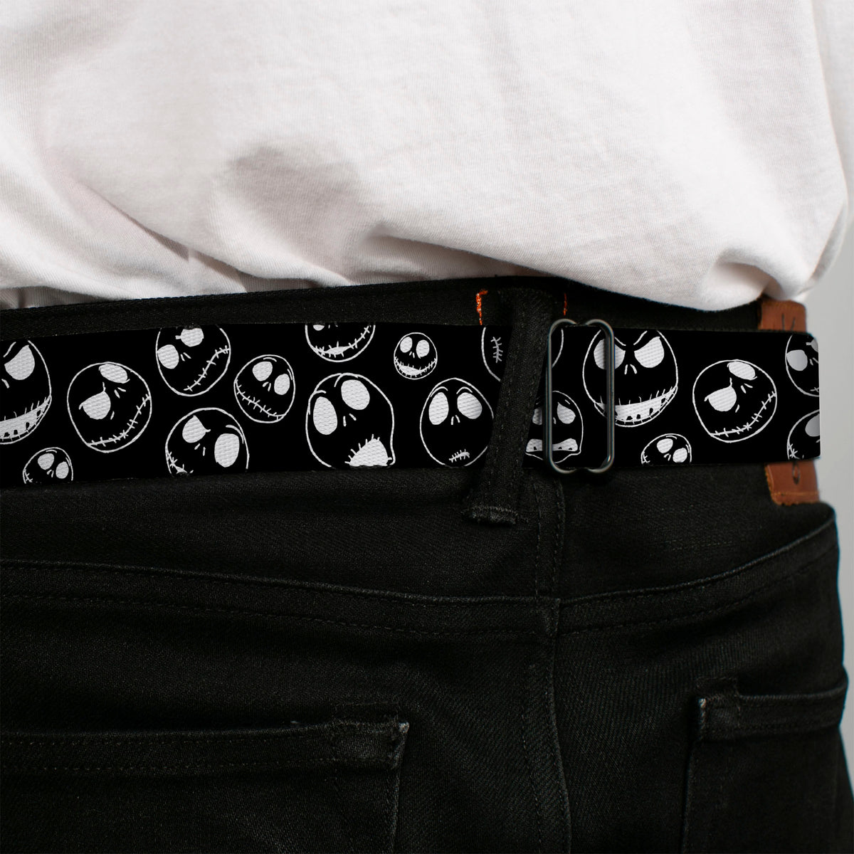 Jack Expression8 Full Color Seatbelt Belt - Jack Outline Expressions Scattered Black/White Webbing