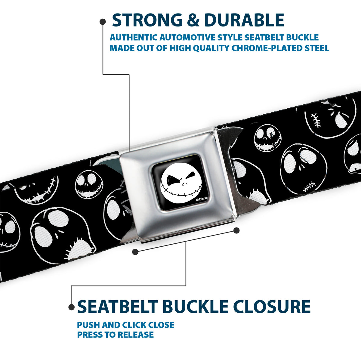 Jack Expression8 Full Color Seatbelt Belt - Jack Outline Expressions Scattered Black/White Webbing