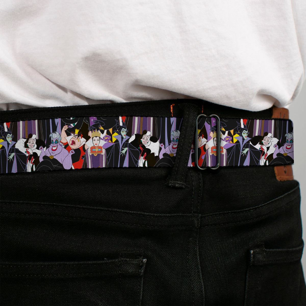 Princess Gem CLOSE-UP Full Color Purple Seatbelt Belt - 5-Disney Villains Stacked Webbing