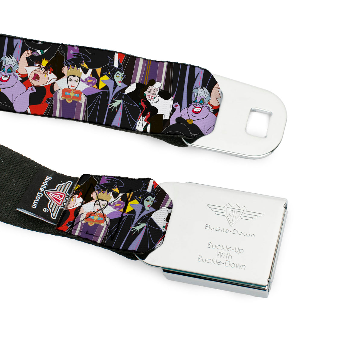 Princess Gem CLOSE-UP Full Color Purple Seatbelt Belt - 5-Disney Villains Stacked Webbing