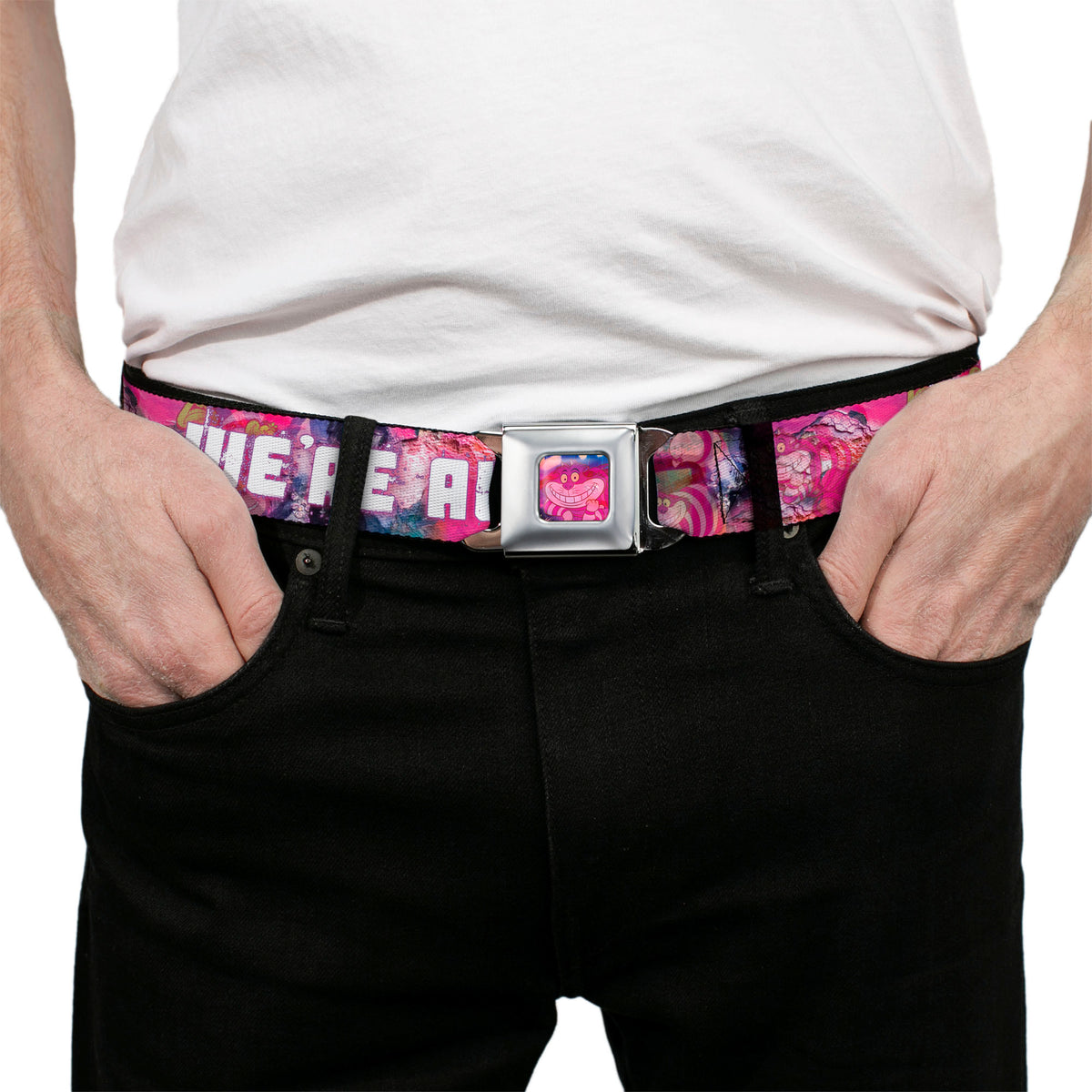 Transparent Cheshire Cat Face Full Color Seatbelt Belt - Transparent Cheshire Cat Poses WE'RE ALL MAD HERE Webbing