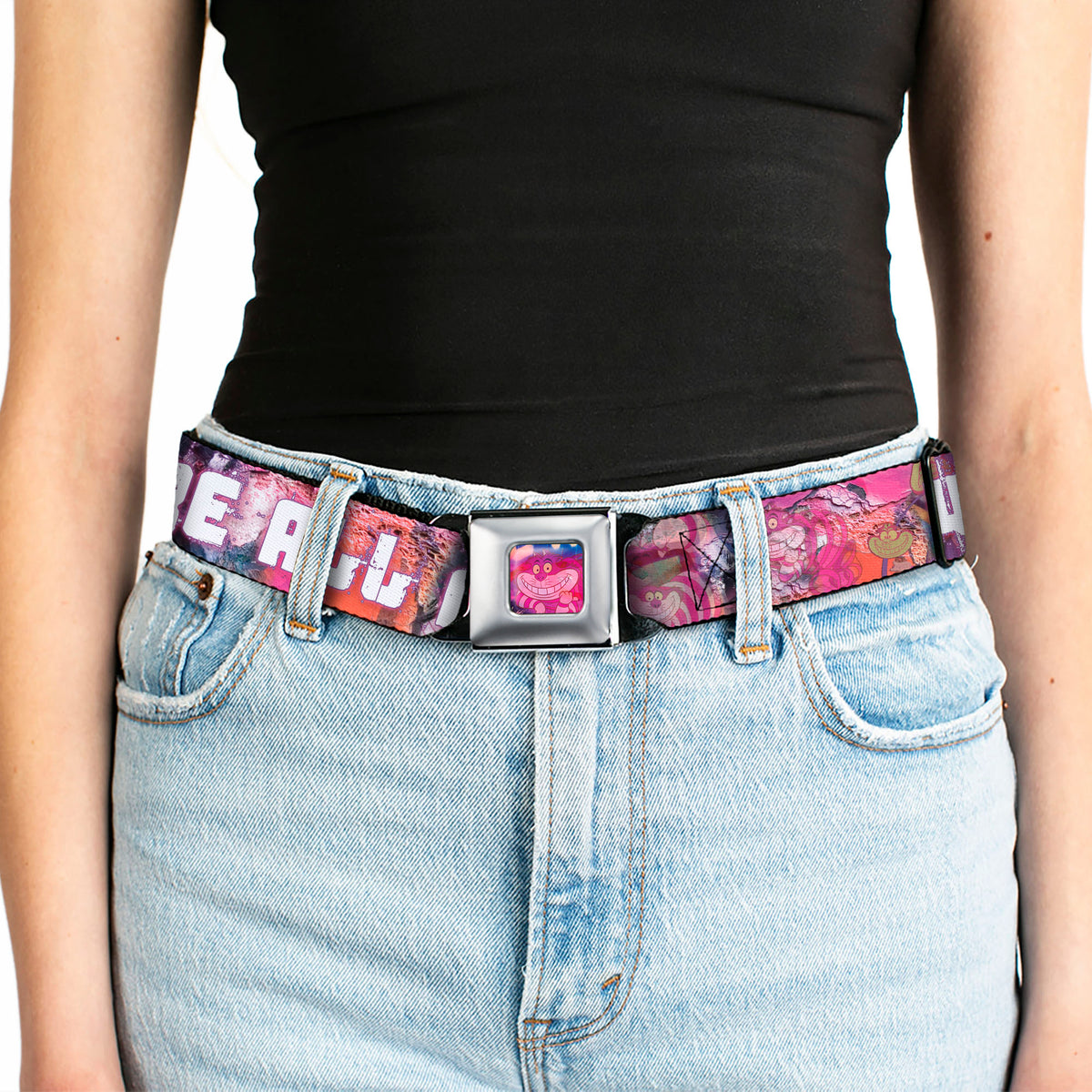 Transparent Cheshire Cat Face Full Color Seatbelt Belt - Transparent Cheshire Cat Poses WE'RE ALL MAD HERE Webbing