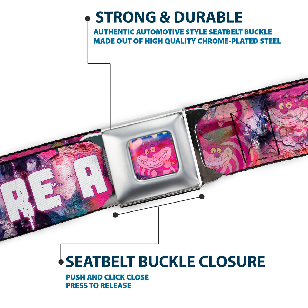 Transparent Cheshire Cat Face Full Color Seatbelt Belt - Transparent Cheshire Cat Poses WE'RE ALL MAD HERE Webbing