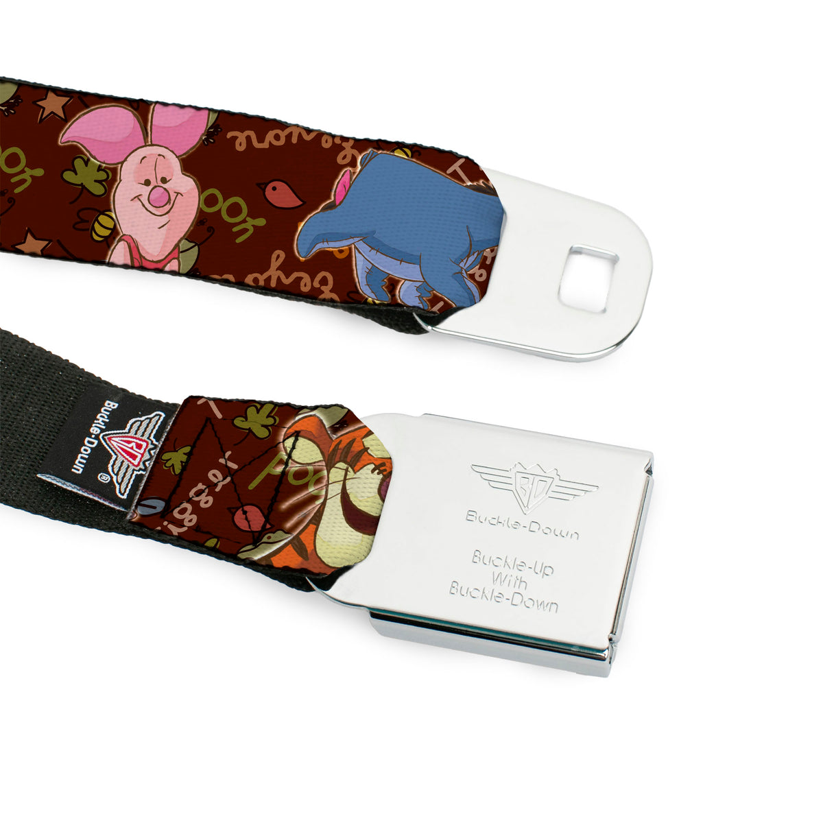 Winnie the Pooh Face Full Color Radial Brown Fade Seatbelt Belt - Winnie the Pooh Character Poses Webbing