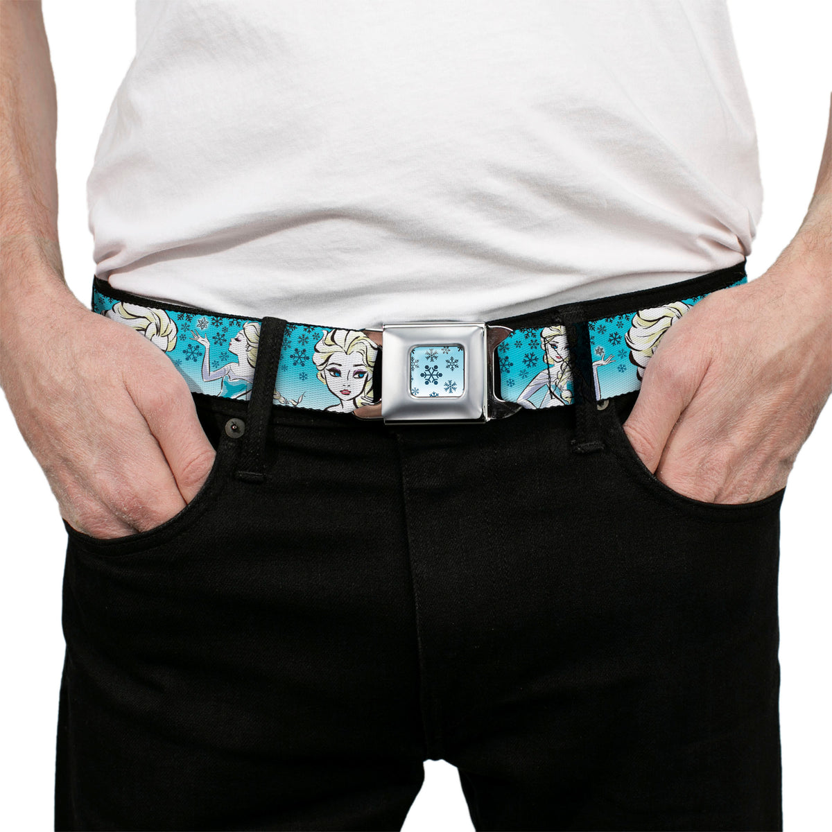 Snowflakes Frozen Art Collection Full Color Seatbelt Belt - Anna/Snowflakes Frozen Art Collection Poses Webbing