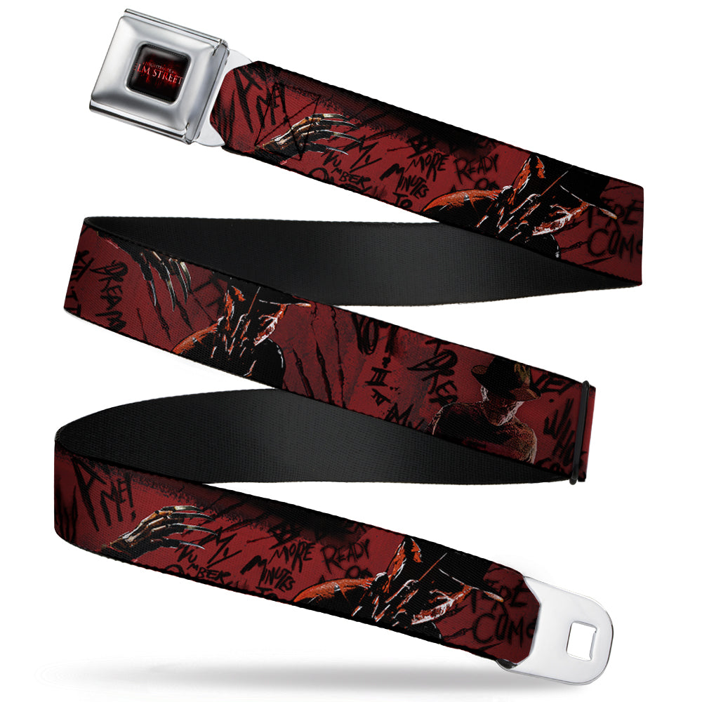 A NIGHTMARE ON ELM STREET Logo Full Color Black/Reds Seatbelt Belt - Freddy 4-Poses/Quote Scrawls/Hand Scratching Reds/Black Webbing Seatbelt Belts Warner Bros. Horror Movies