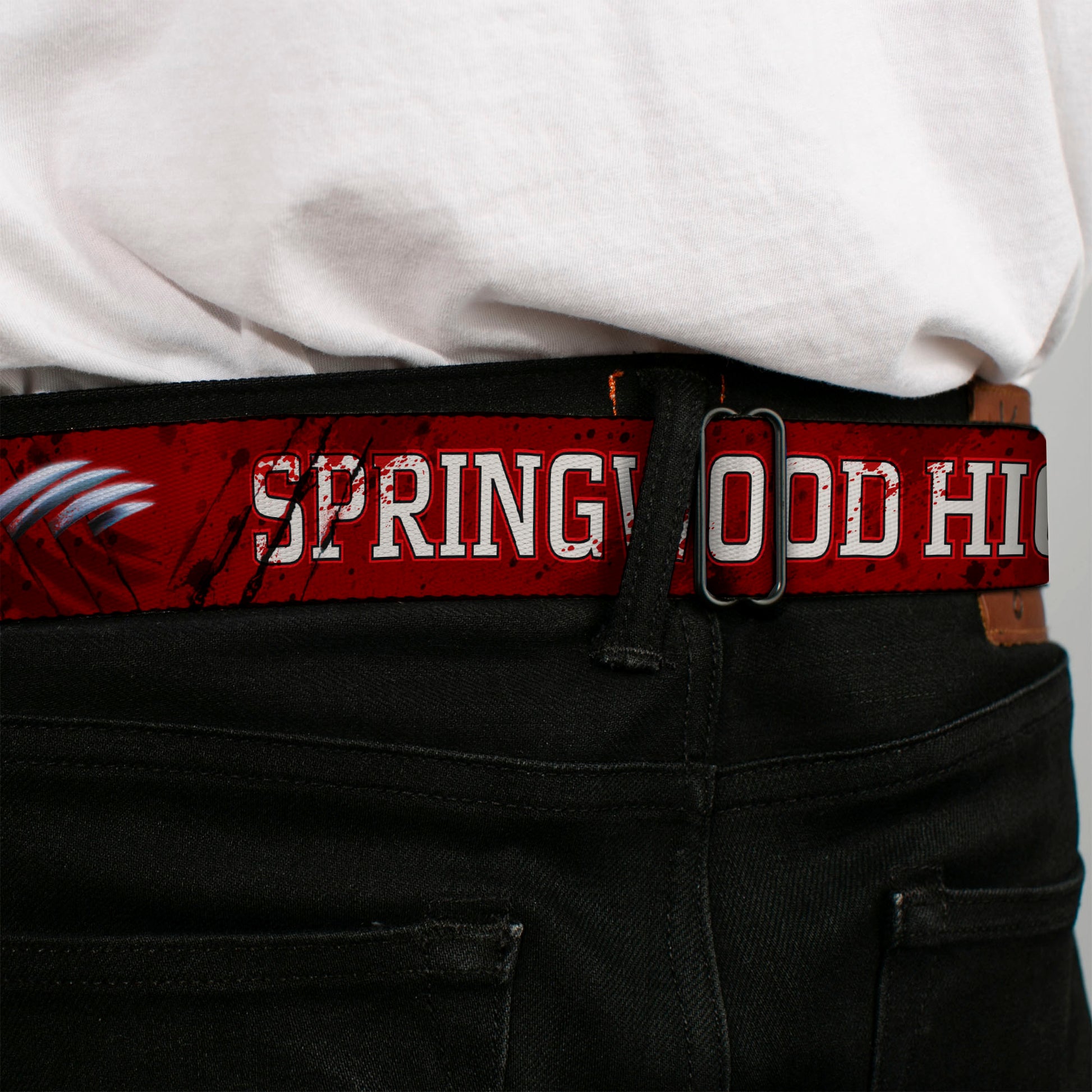 Freddy's Blade Hand Full Color Black/Blood Splatter Seatbelt Belt - A NIGHTMARE ON ELM STREET/SPRINGWOOD Freddy Pose Black/Red/White Webbing Seatbelt Belts A Nightmare on Elm Street