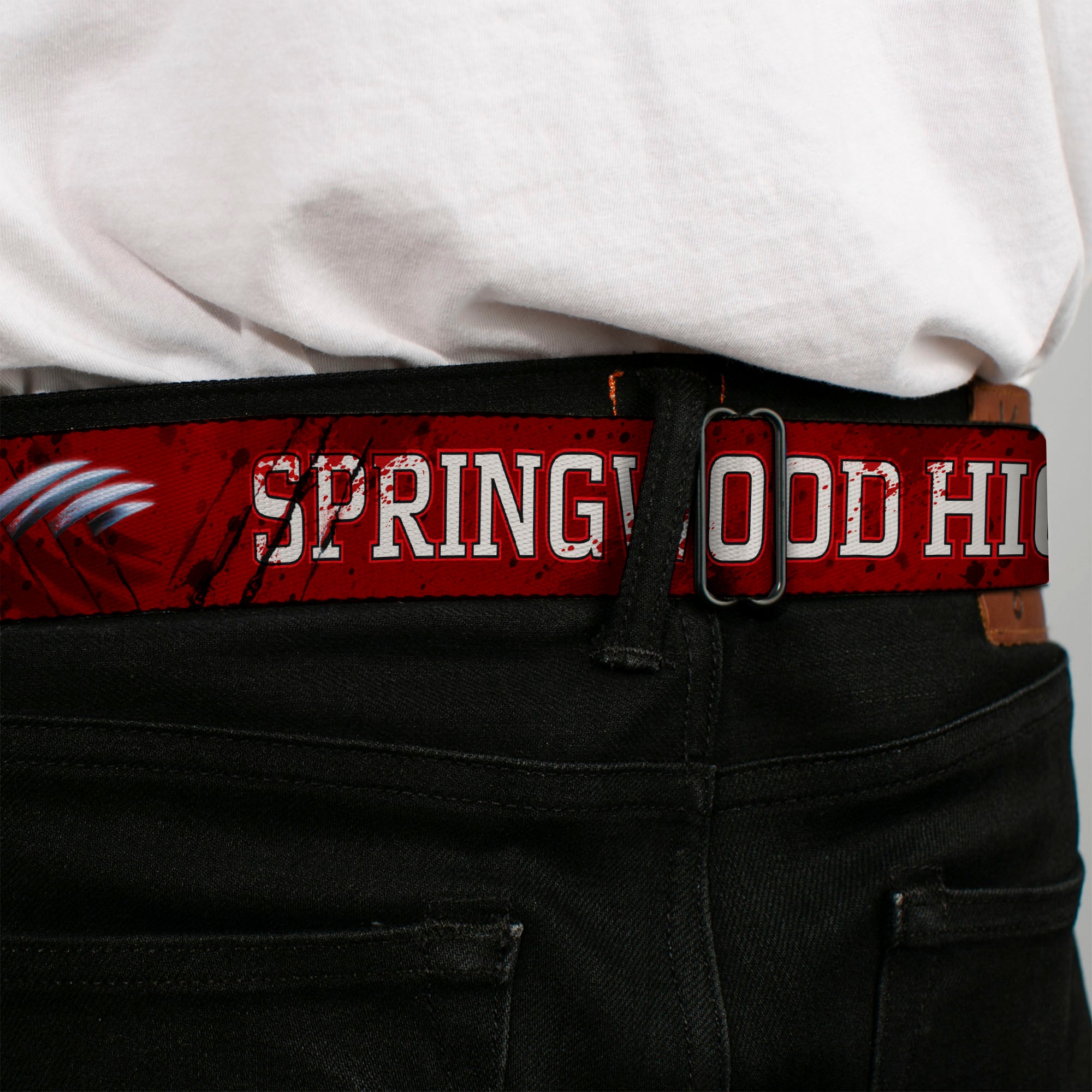 Freddy's Blade Hand Full Color Black/Blood Splatter Seatbelt Belt - A NIGHTMARE ON ELM STREET/SPRINGWOOD Freddy Pose Black/Red/White Webbing Seatbelt Belts A Nightmare on Elm Street