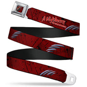 Freddy Krueger Blade Hand Full Color Black/Blood Splatter Seatbelt Belt - A NIGHTMARE ON ELM STREET/Freddy's Hand Scratching Reds/Black/Gray Webbing Seatbelt Belts A Nightmare on Elm Street
