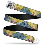 FULLMETAL ALCHEMIST BROTHERHOOD Title Logo Full Color Black Seatbelt Belt - Fullmetal Alchemist Brotherhood Chibi Elric Brothers Pose Yellow Webbing Seatbelt Belts Fullmetal Alchemist