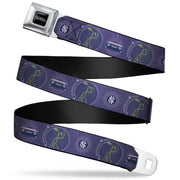 FANTASTIC BEASTS THE CRIMES OF GRINDELWALD Logo Full Color Black/Silvers Seatbelt Belt - BOWTRUCKLE PICKETT Pose/Icons Purples/Blues/White Webbing Seatbelt Belts Fantastic Beasts and Where to Find Them