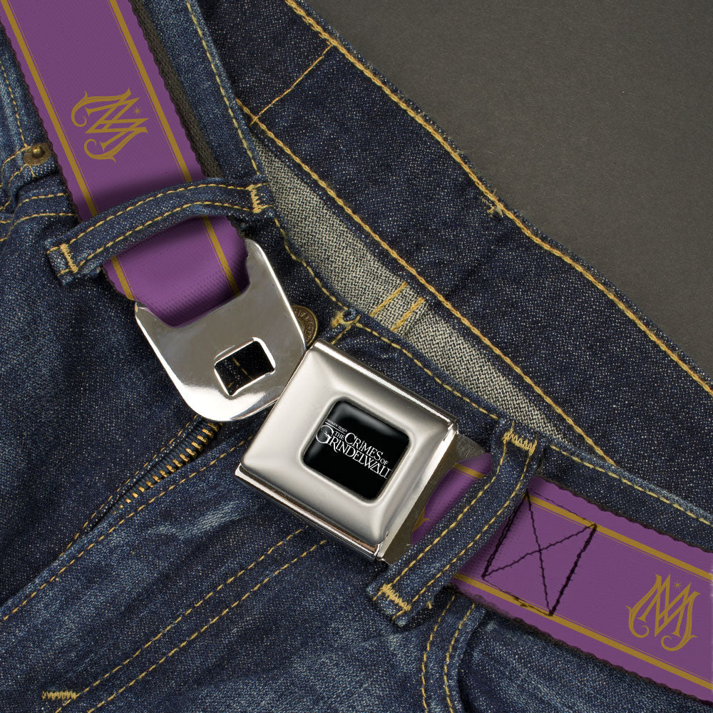 FANTASTIC BEASTS THE CRIMES OF GRINDEWALD Logo Full Color Black/White Seatbelt Belt - Fantastic Beasts The Crimes of Grindelwald Ministry of Magic Icon Purple/Gold Webbing Seatbelt Belts Fantastic Beasts and Where to Find Them