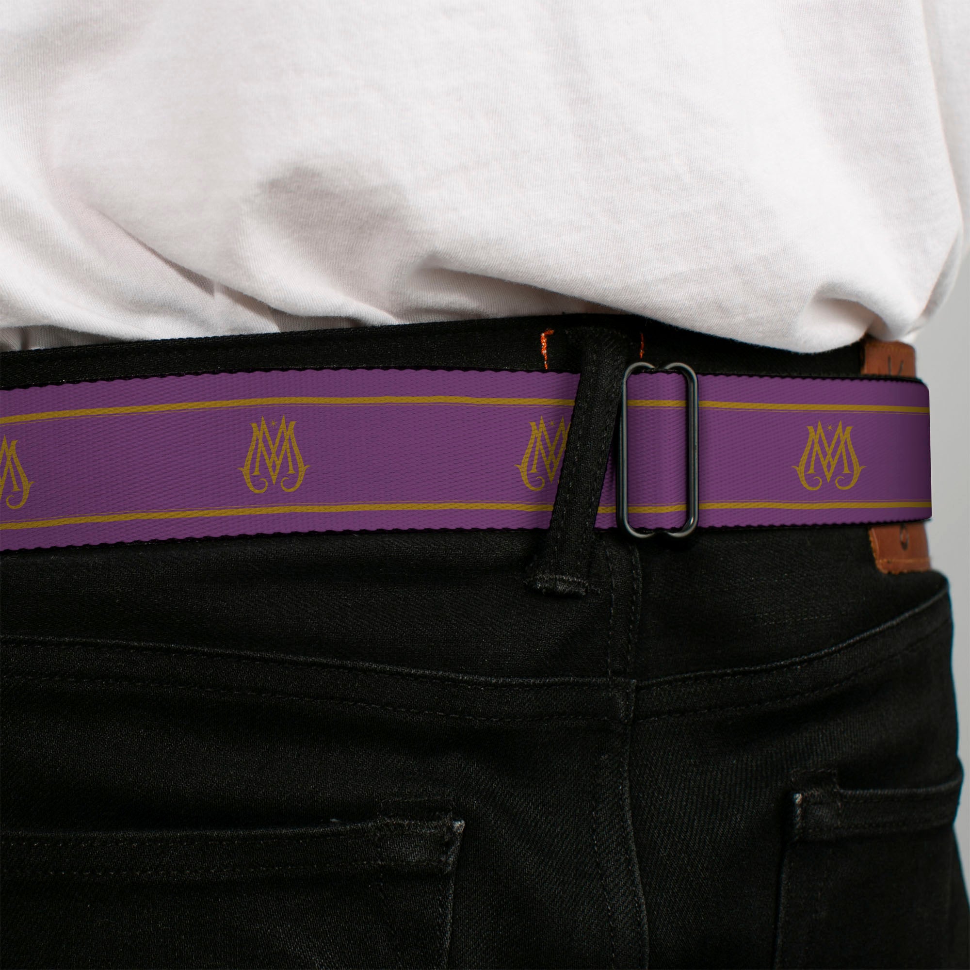 FANTASTIC BEASTS THE CRIMES OF GRINDEWALD Logo Full Color Black/White Seatbelt Belt - Fantastic Beasts The Crimes of Grindelwald Ministry of Magic Icon Purple/Gold Webbing Seatbelt Belts Fantastic Beasts and Where to Find Them