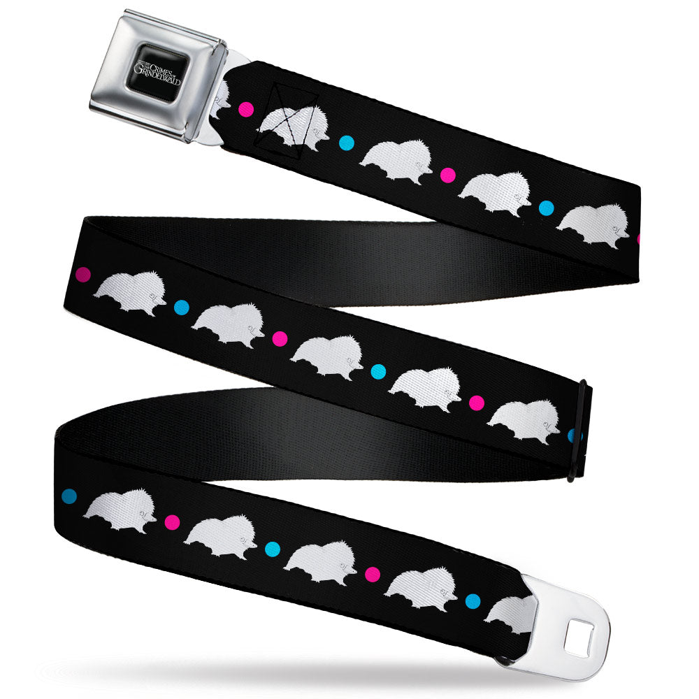FANTASTIC BEASTS THE CRIMES OF GRINDEWALD Logo Full Color Black/White Seatbelt Belt - Fantastic Beasts The Crimes of Grindelwald Baby Niffler Pose/Dots Black/White/Pink/Blue Webbing Seatbelt Belts Fantastic Beasts and Where to Find Them