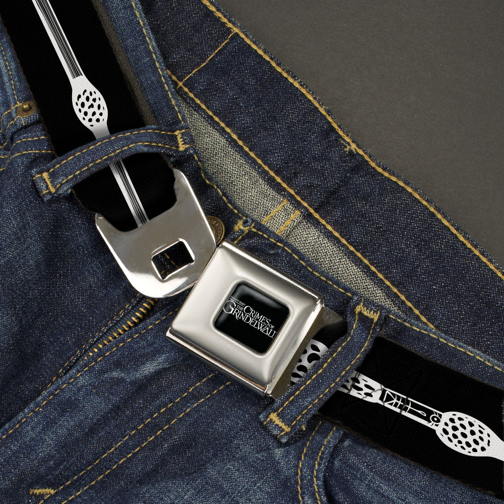 FANTASTIC BEASTS THE CRIMES OF GRINDEWALD Logo Full Color Black/White Seatbelt Belt - Fantastic Beasts The Crimes of Grindelwald Elder Wand Black/White Webbing Seatbelt Belts Fantastic Beasts and Where to Find Them