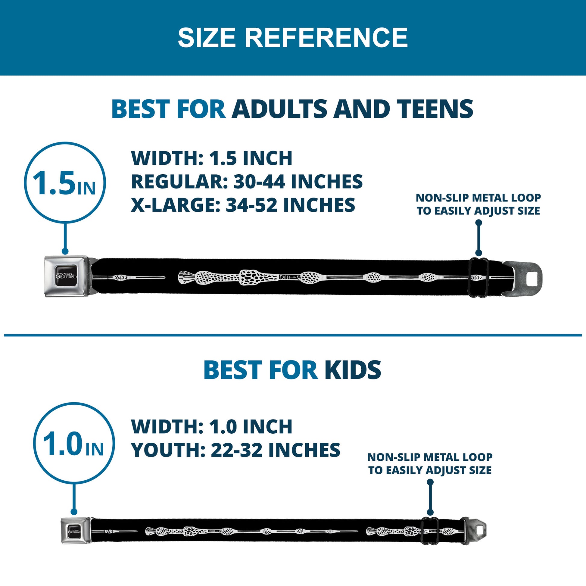 FANTASTIC BEASTS THE CRIMES OF GRINDEWALD Logo Full Color Black/White Seatbelt Belt - Fantastic Beasts The Crimes of Grindelwald Elder Wand Black/White Webbing Seatbelt Belts Fantastic Beasts and Where to Find Them