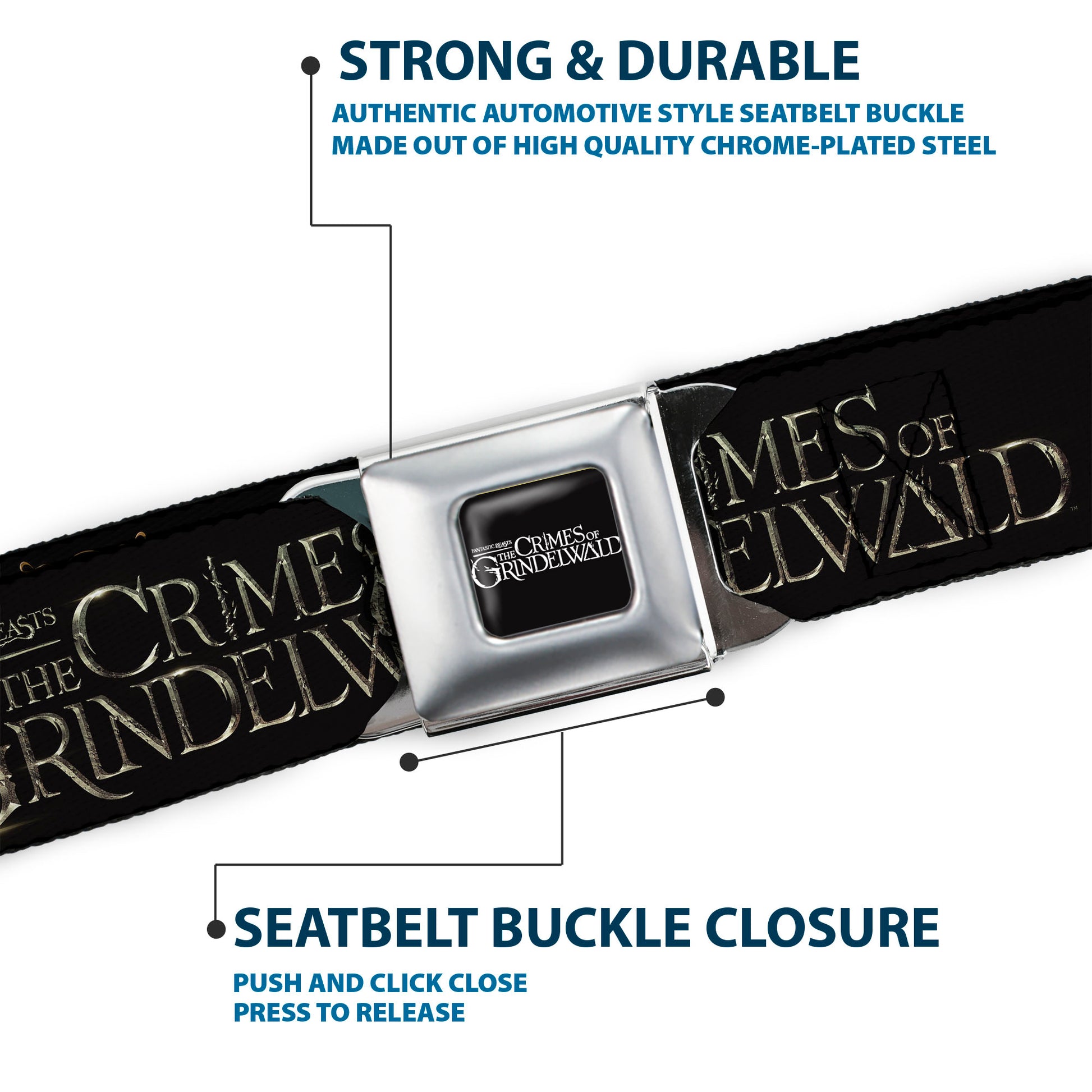FANTASTIC BEASTS THE CRIMES OF GRINDEWALD Logo Full Color Black/White Seatbelt Belt - FANTASTIC BEASTS THE CRIMES OF GRINDELWALD 3-Character Group Pose2 Black/Silvers Webbing Seatbelt Belts Fantastic Beasts and Where to Find Them