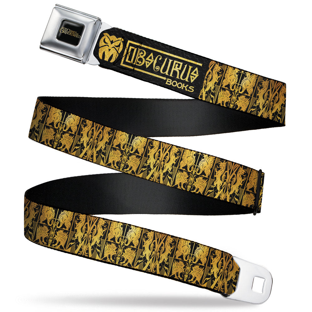 FANTASTIC BEASTS THE CRIMES OF GRINDEWALD Logo Full Color Black/Golds Seatbelt Belt - Fantastic Beasts The Crimes of Grindelwald OBSCURUS BOOKS Binding Black/Golds Webbing Seatbelt Belts Fantastic Beasts and Where to Find Them