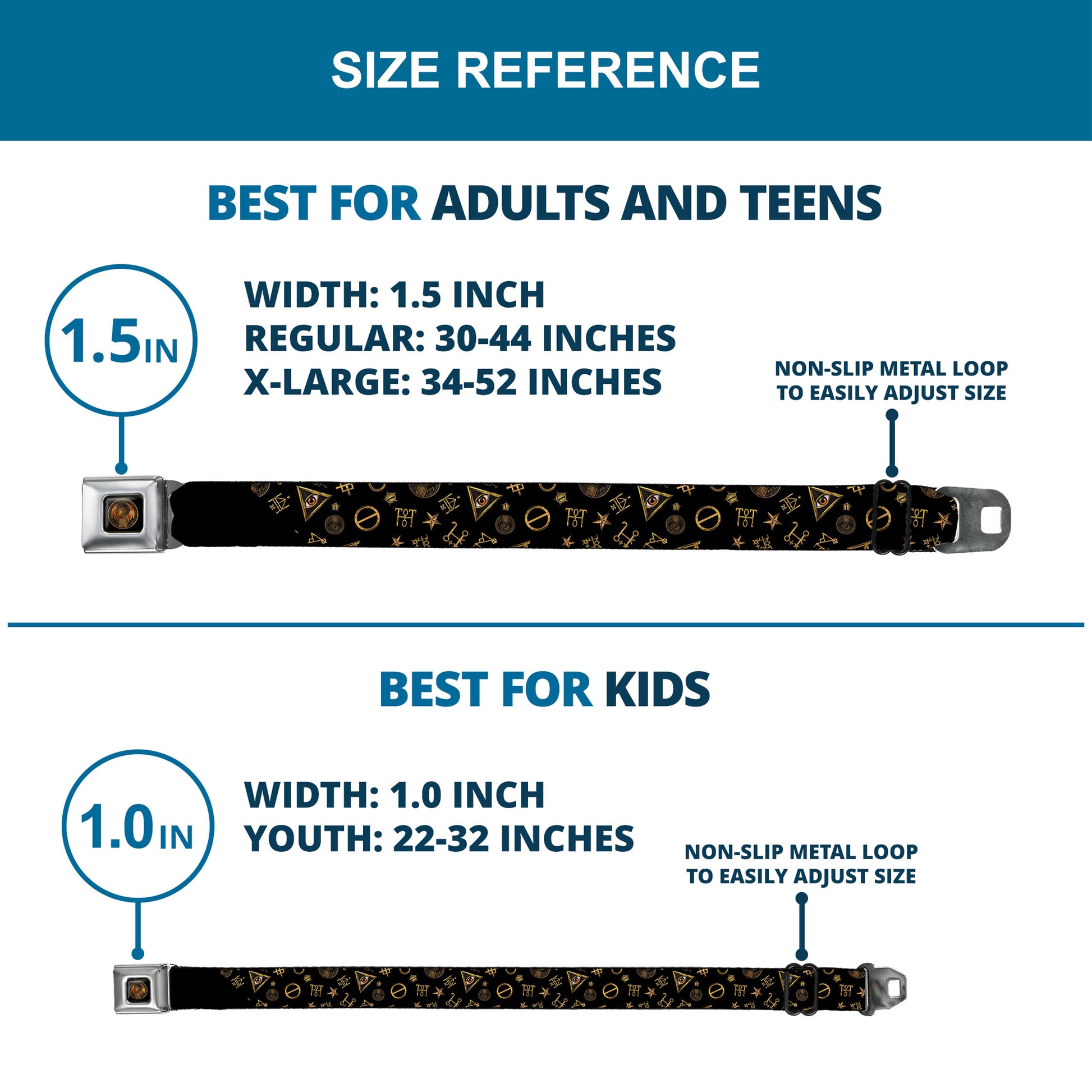 MACUSA Seal Full Color Black/Gold Seatbelt Belt - Fantastic Beasts and Where to Find Them Icons Scattered Black/Golds Webbing Seatbelt Belts Fantastic Beasts and Where to Find Them