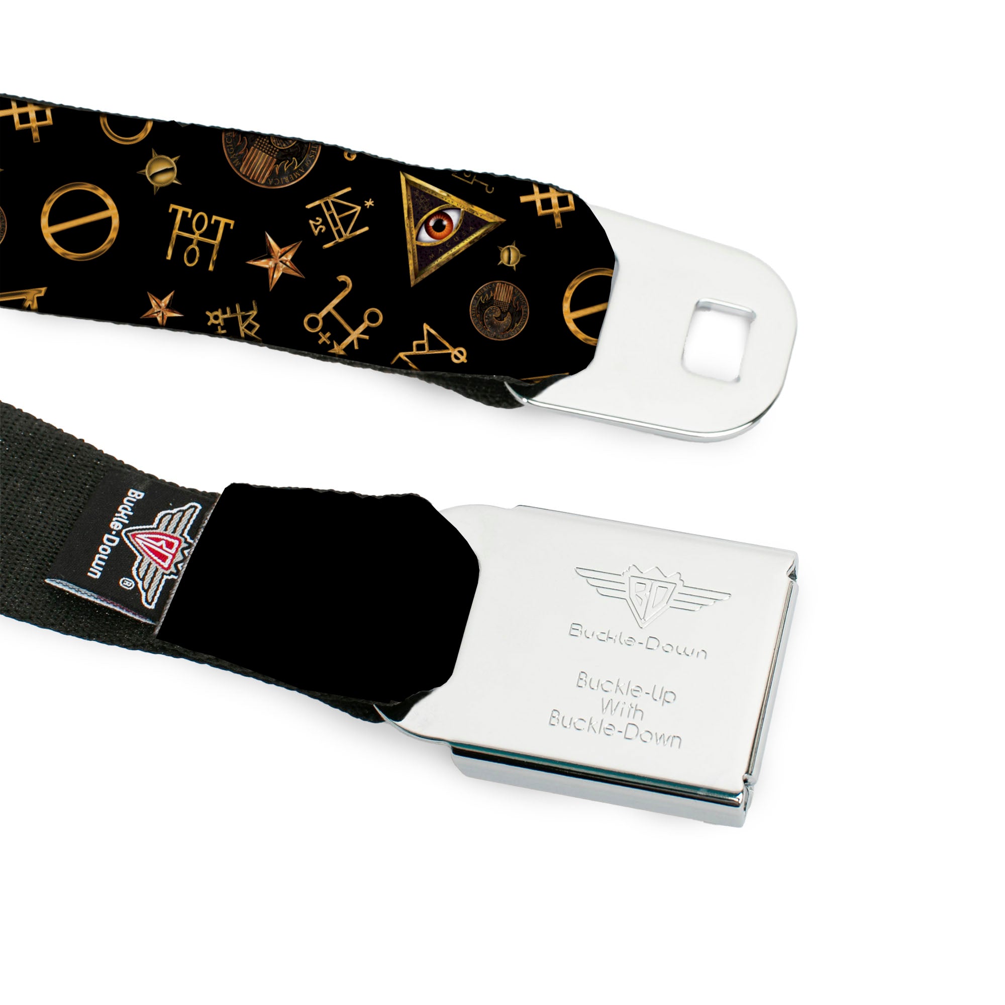 MACUSA Seal Full Color Black/Gold Seatbelt Belt - Fantastic Beasts and Where to Find Them Icons Scattered Black/Golds Webbing Seatbelt Belts Fantastic Beasts and Where to Find Them
