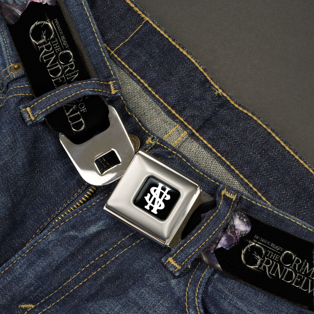 Newt Scamander NS Monogram Full Color Black/White Seatbelt Belt - FANTASTIC BEASTS THE CRIMES OF GRINDELWALD 2-Character Bust Silhouettes Black/Golds Webbing Seatbelt Belts Fantastic Beasts and Where to Find Them