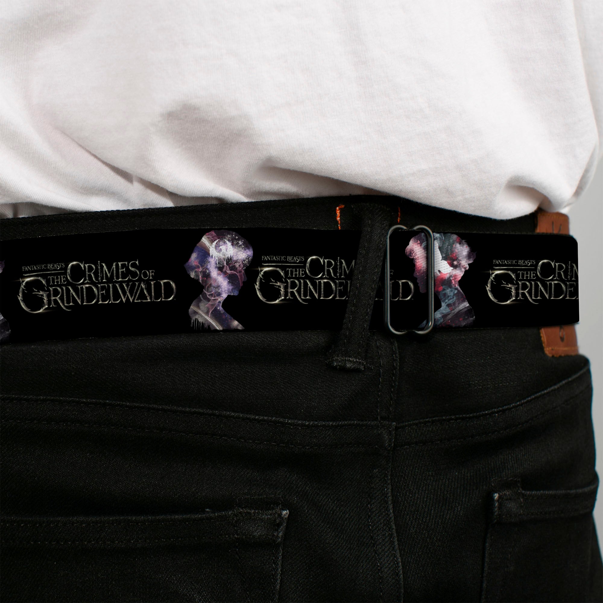 Newt Scamander NS Monogram Full Color Black/White Seatbelt Belt - FANTASTIC BEASTS THE CRIMES OF GRINDELWALD 2-Character Bust Silhouettes Black/Golds Webbing Seatbelt Belts Fantastic Beasts and Where to Find Them