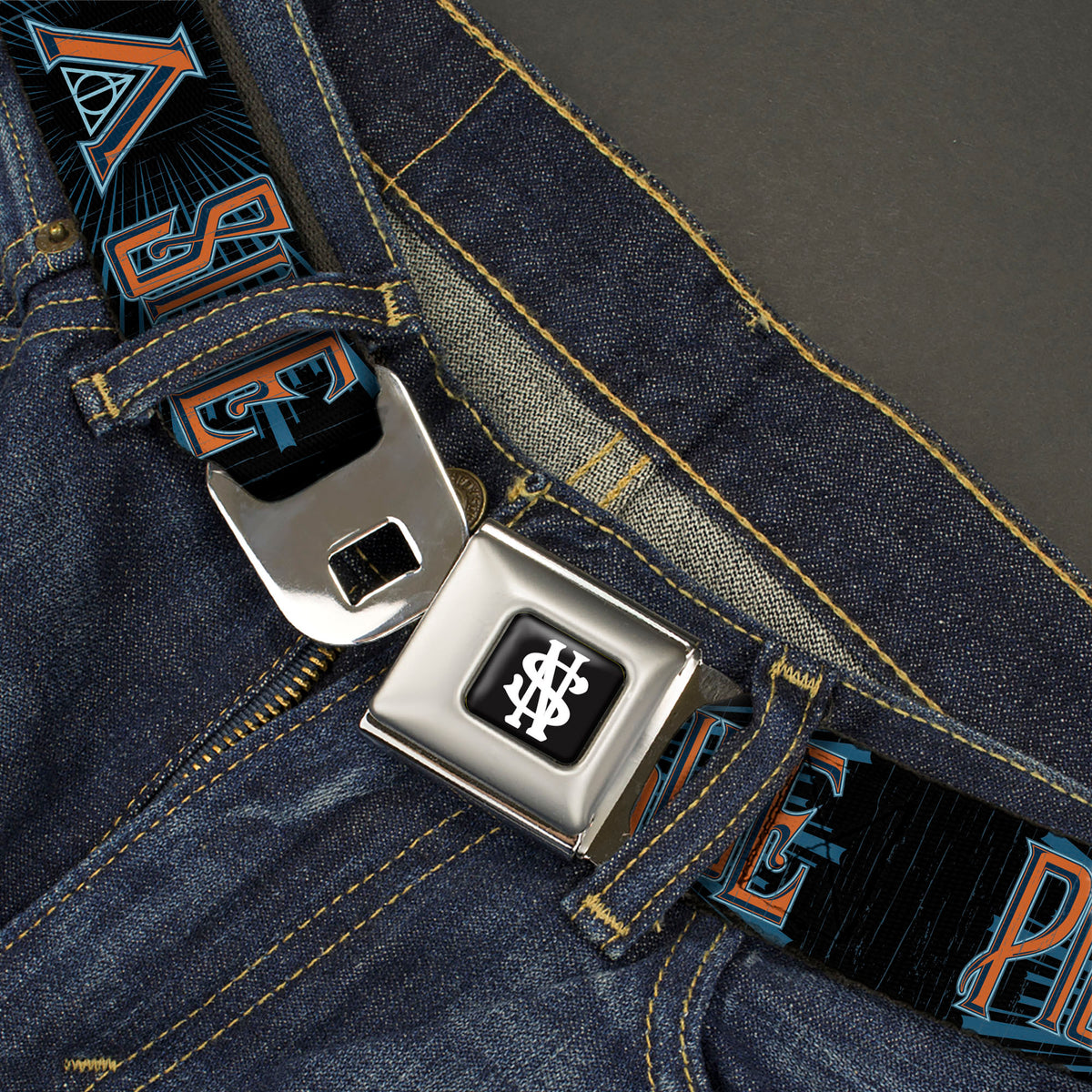 Newt Scamander NS Monogram Full Color Black/White Seatbelt Belt - The Crimes of Grindelwald PICK A SIDE Black/Blues/Orange Webbing Seatbelt Belts Fantastic Beasts and Where to Find Them