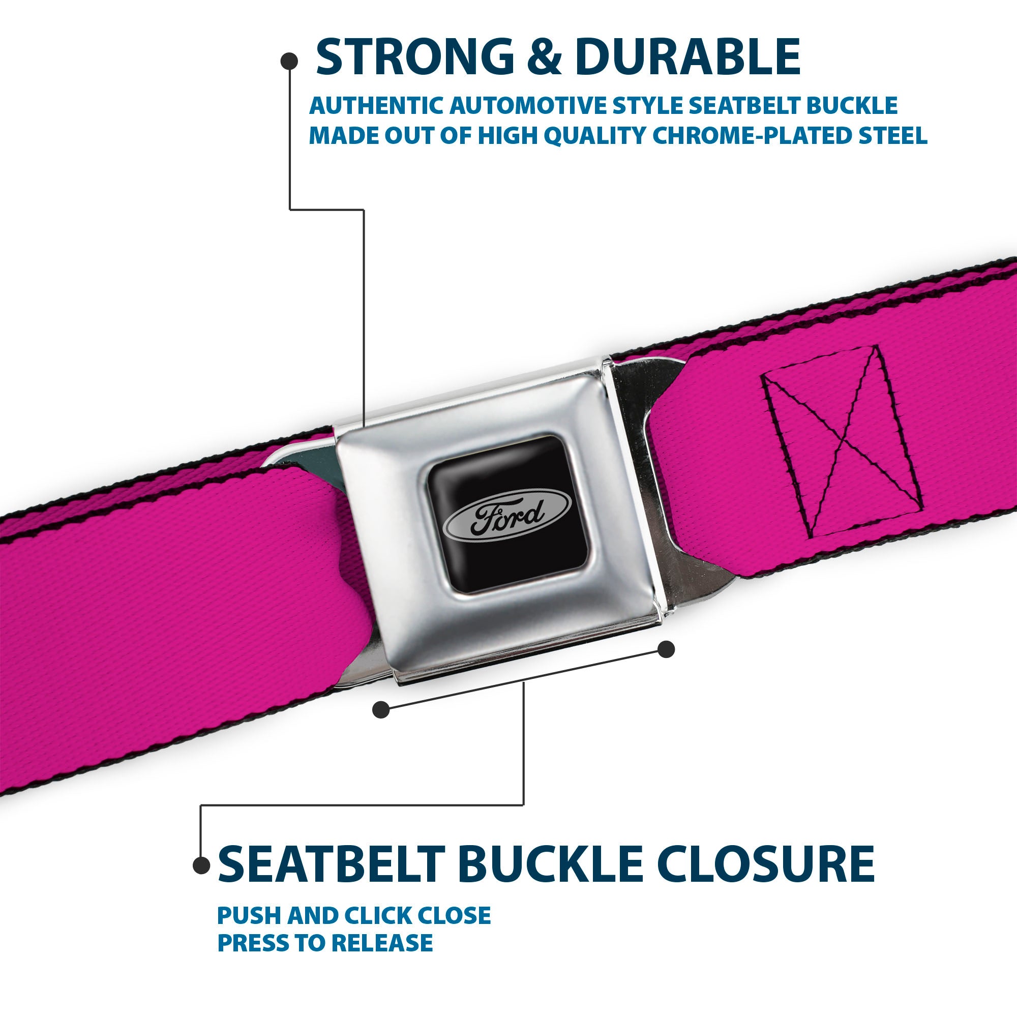 Ford Emblem Seatbelt Belt - Fuchsia Webbing Seatbelt Belts Ford